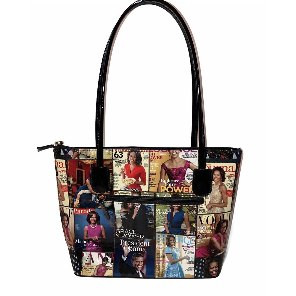 Michelle Obama First Lady Glossy Magazine Print Collage Handbag Purse Tote Vinyl